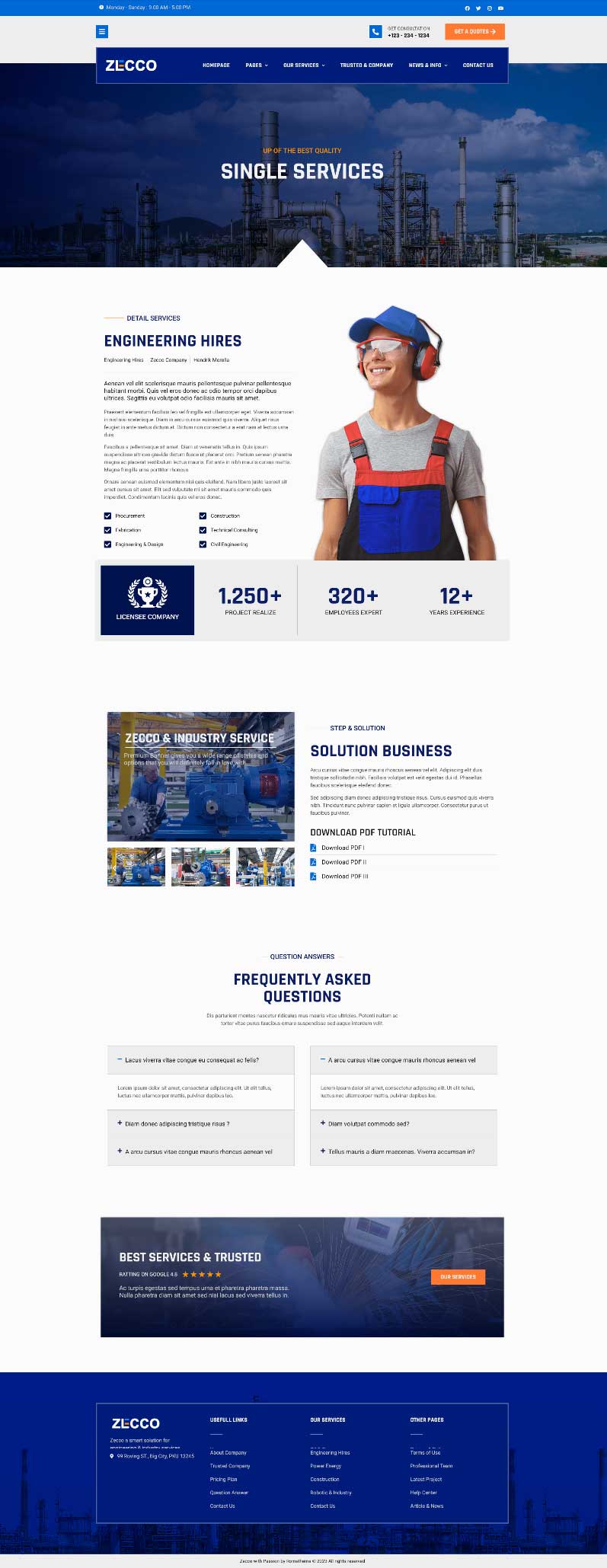 Zecco Engineering & Industrial Company Elementor Template Kit, WP